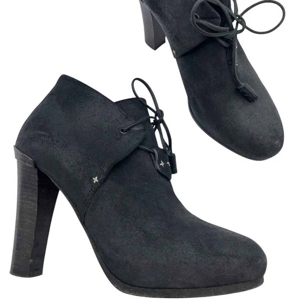 Rag & Bone Grey Suede Heeled Lace Up Ankle Boots Womens 36.5 Booties Fall Luxury